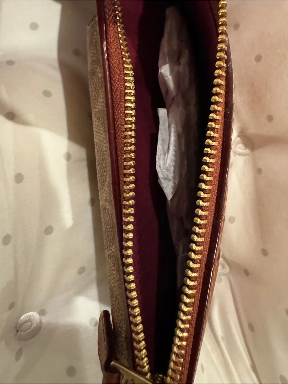 Coach Brown Logo Canvas & Leather Phone Wallet Case with Gold C Accent